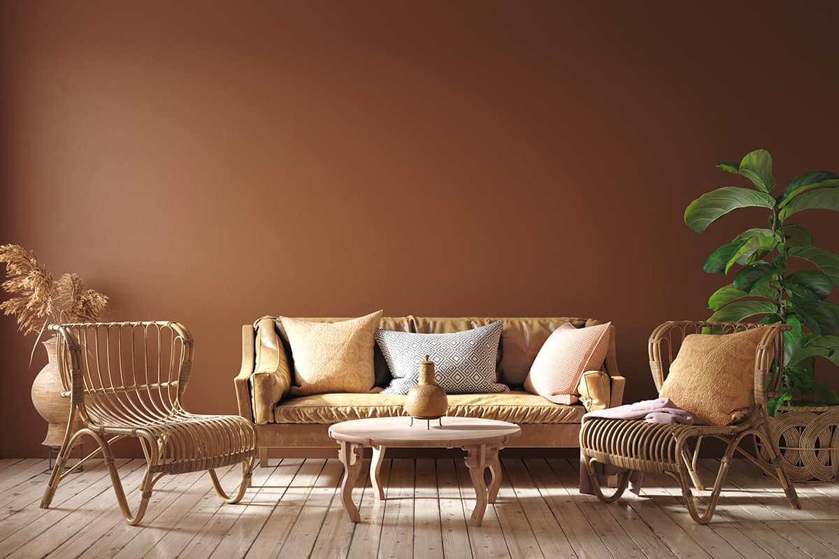 Yellow Furniture and Brown Walls