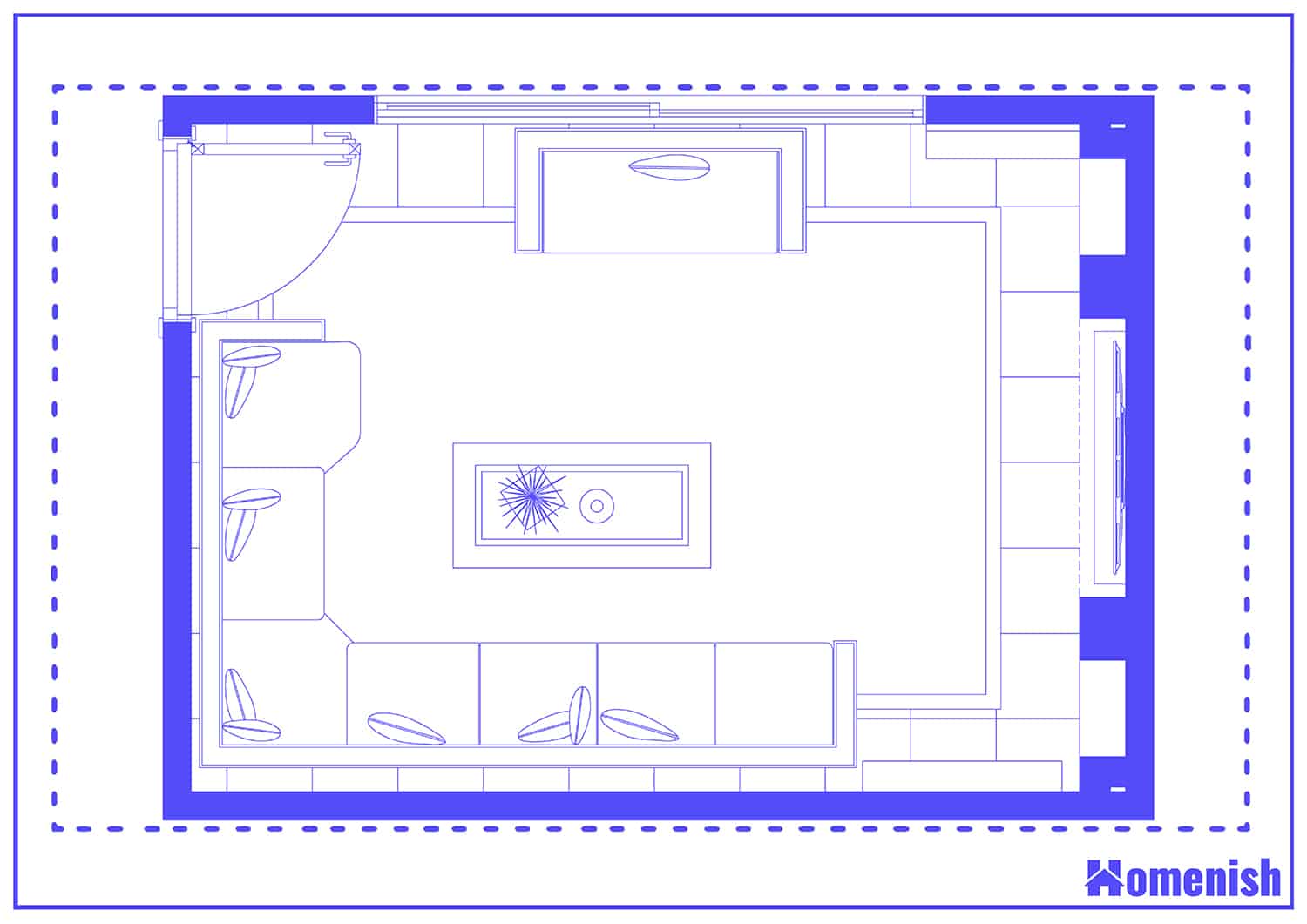 Curved Sectional in Luxury Living Room Floor Plan