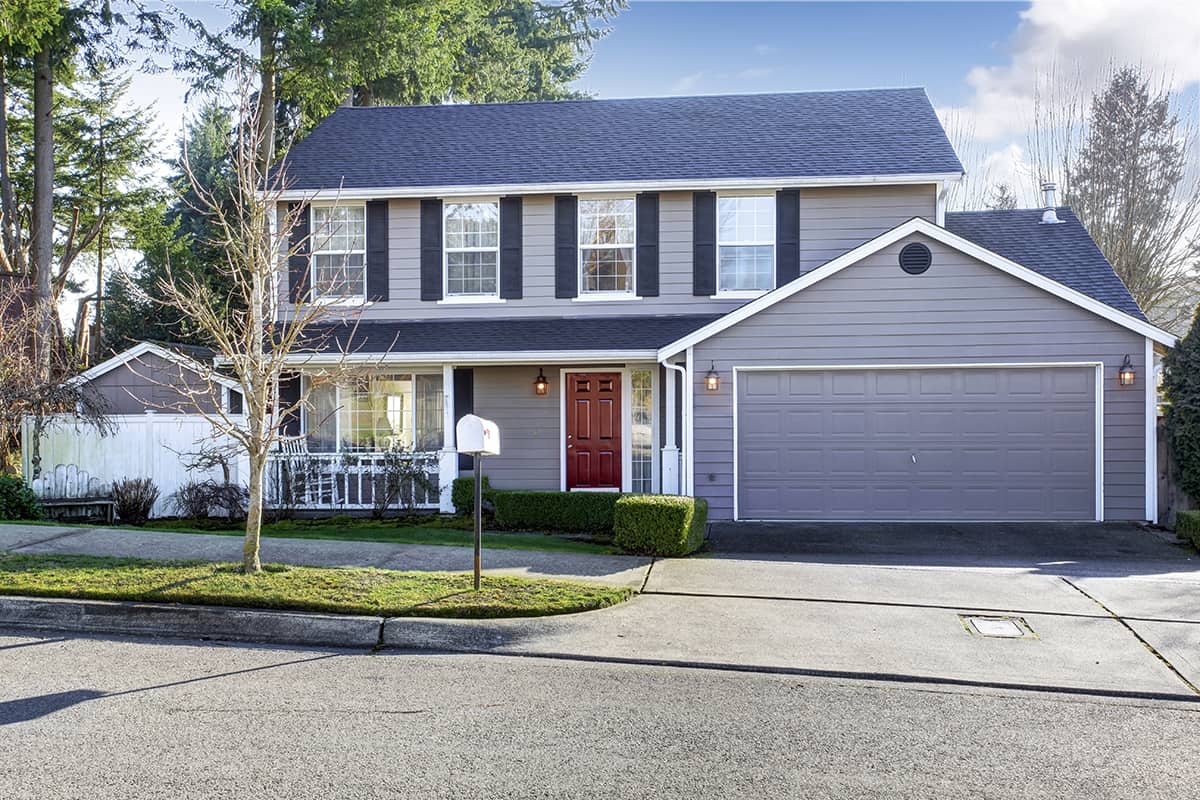 Greyish Blue with Burgundy Front Door