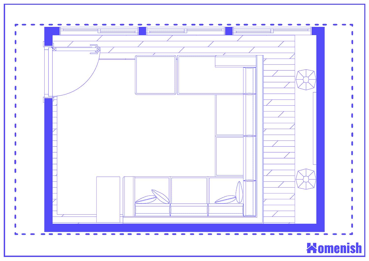 Horseshoe Sectional in Comfy Living Room floor plan