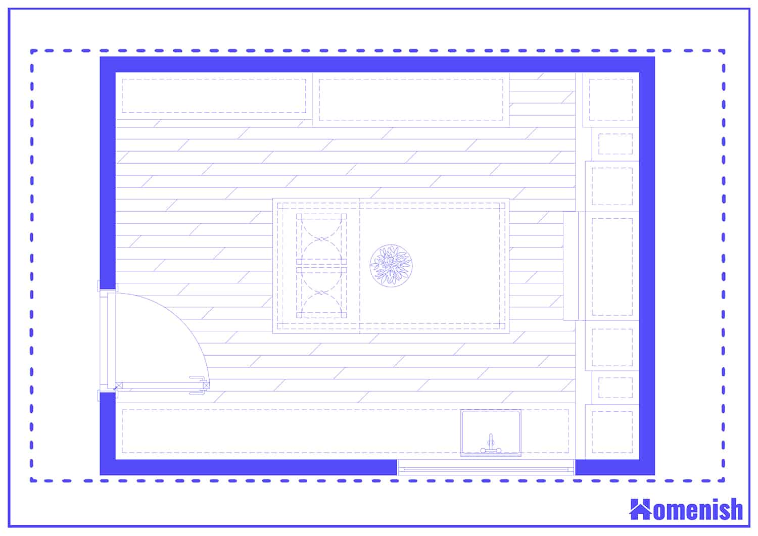 Luxury Kitchen with Central Island Layout Floor Plan