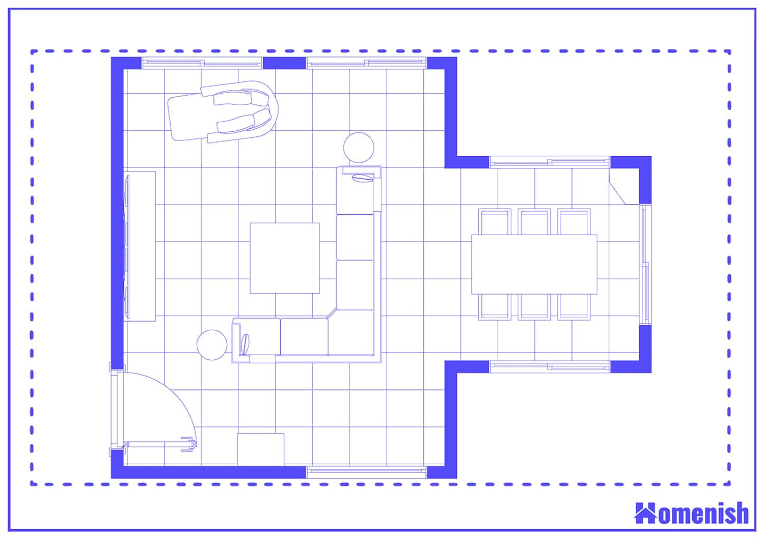 Luxury Living Room with Leather Sectional Floor Plan