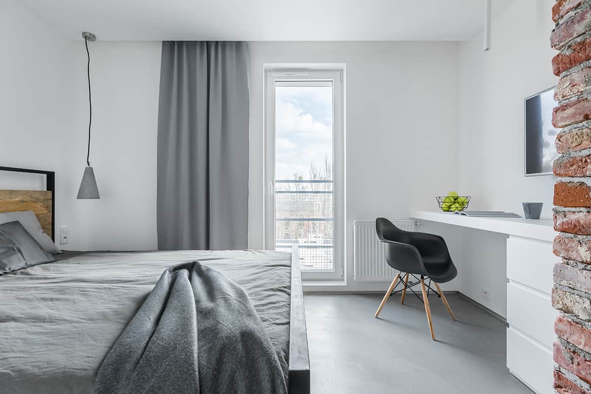 Modern Gray Bedroom with Fitted Desk