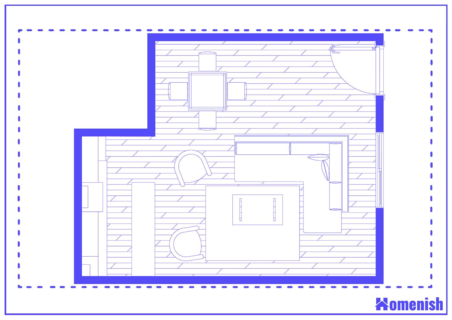 Open Plan Living with L-shaped Couch Floor Plan