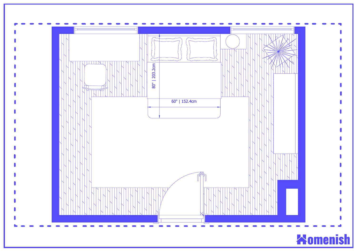 Queen Bedroom and Side Desk Floor Plan