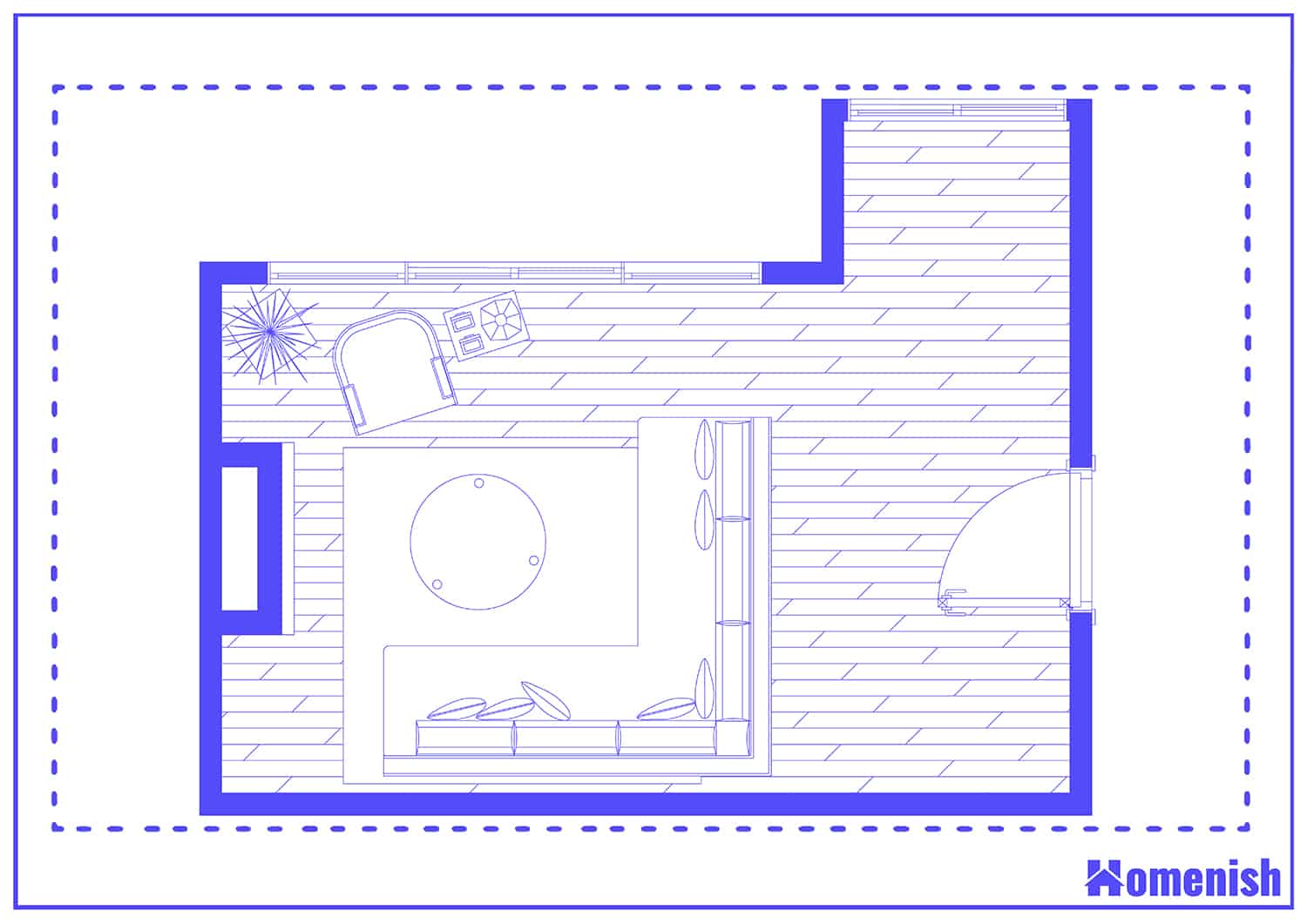 Relaxing Family Room with Sectional Sofa Floor Plan