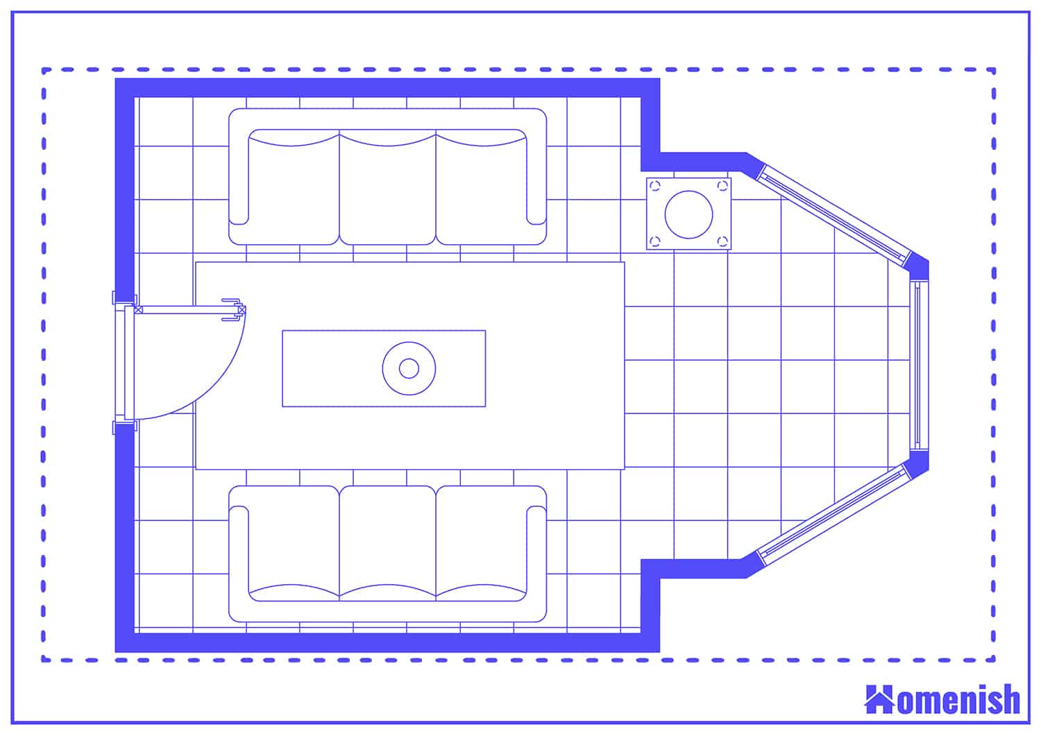 Simple Bay Window Lounge Layout Floor Plan