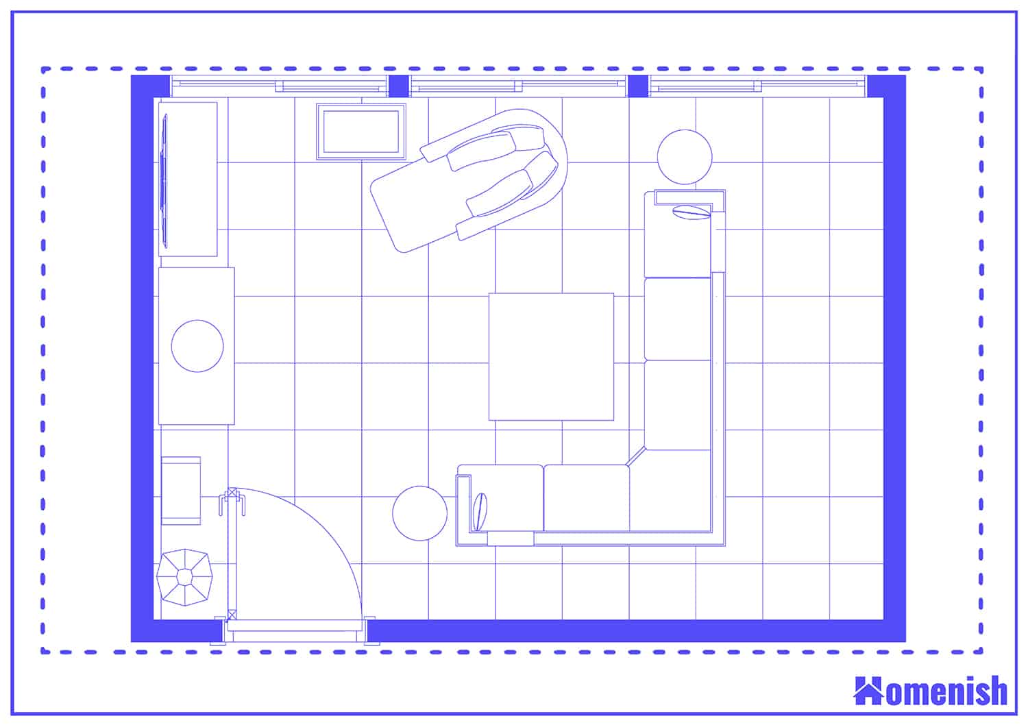 Simple Layout with Sectional Sofa floor Plan