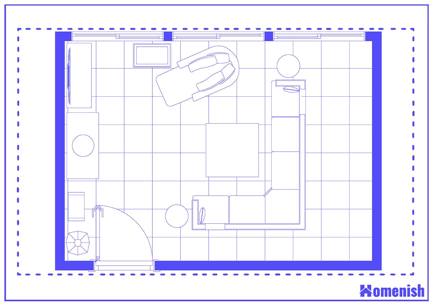Simple Layout with Sectional Sofa floor Plan