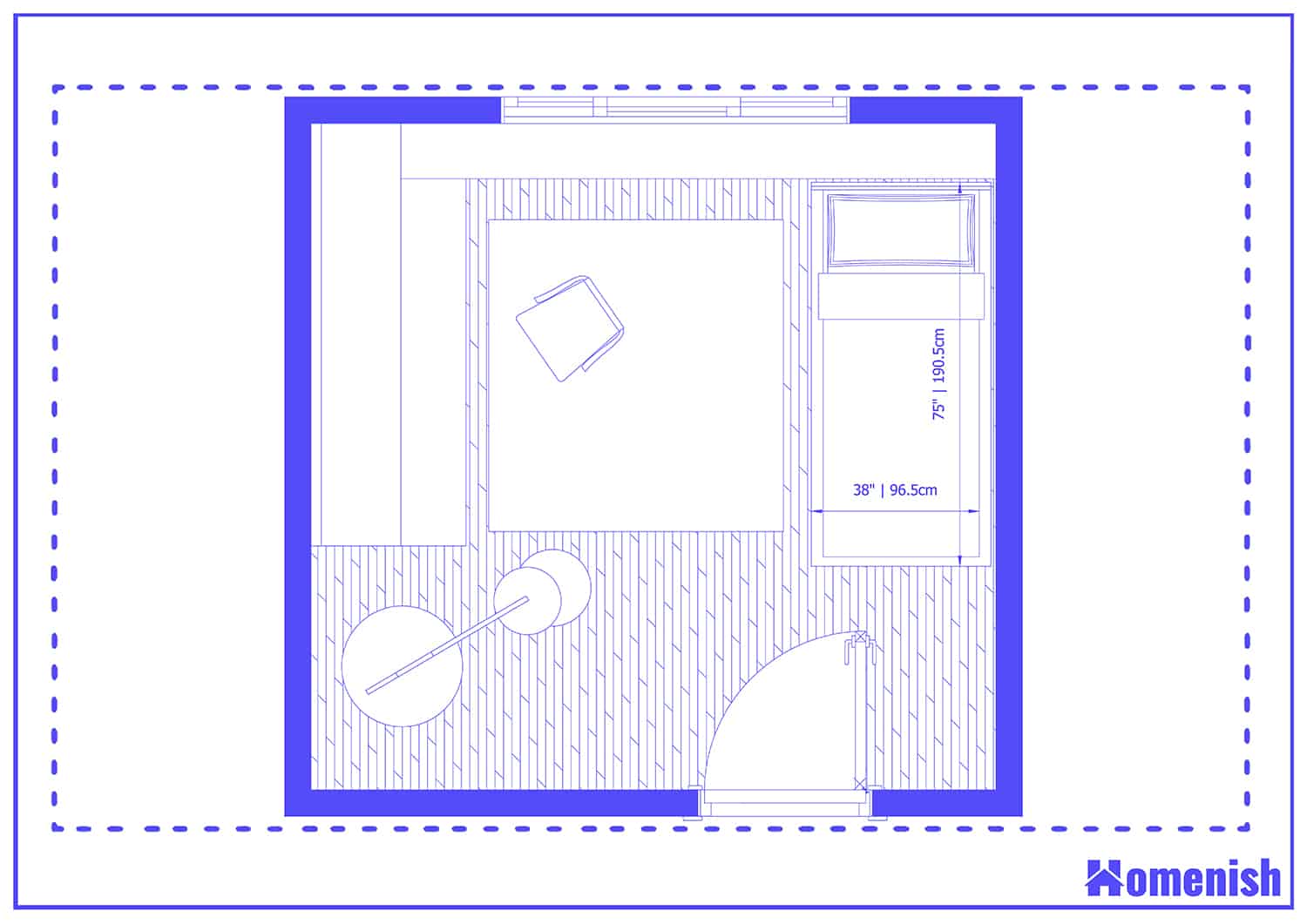 Teenage Bedroom and Workspace Floor Plan