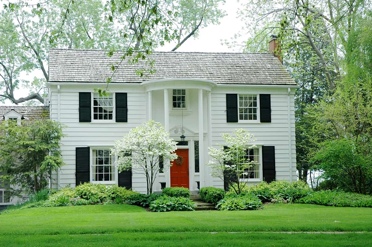 White House with Black Trim and Red Front Door