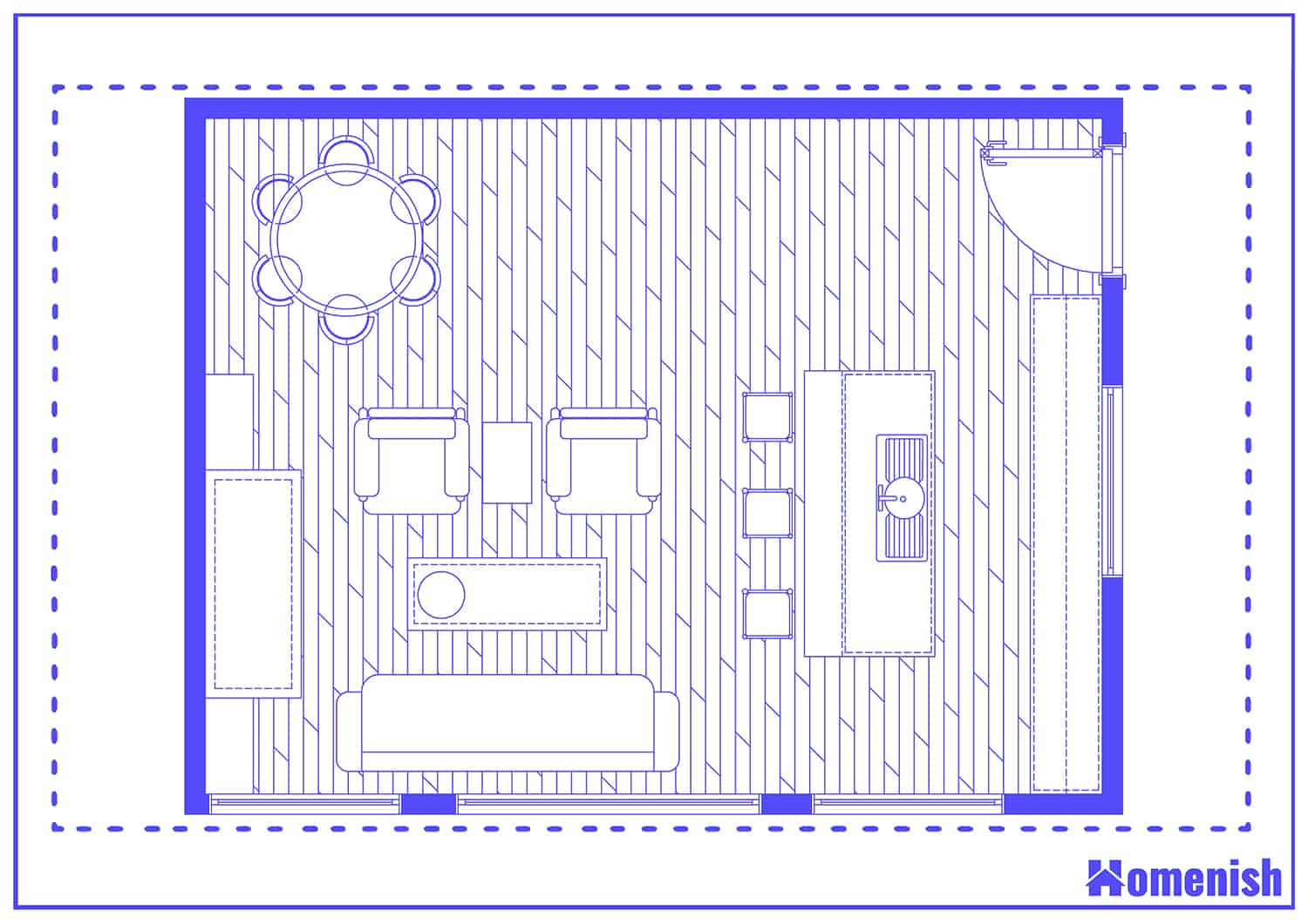 Contemporary Living and Dining Room Layout Floor Plan