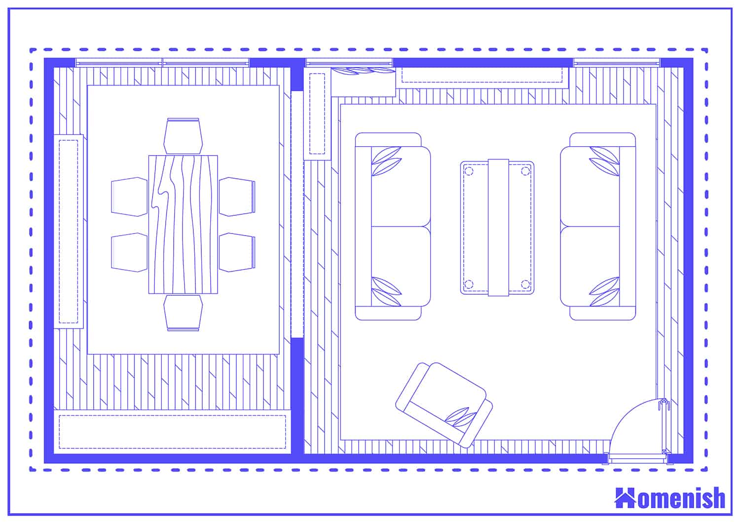 Cottage Living Room and Diner Layout Floor Plan