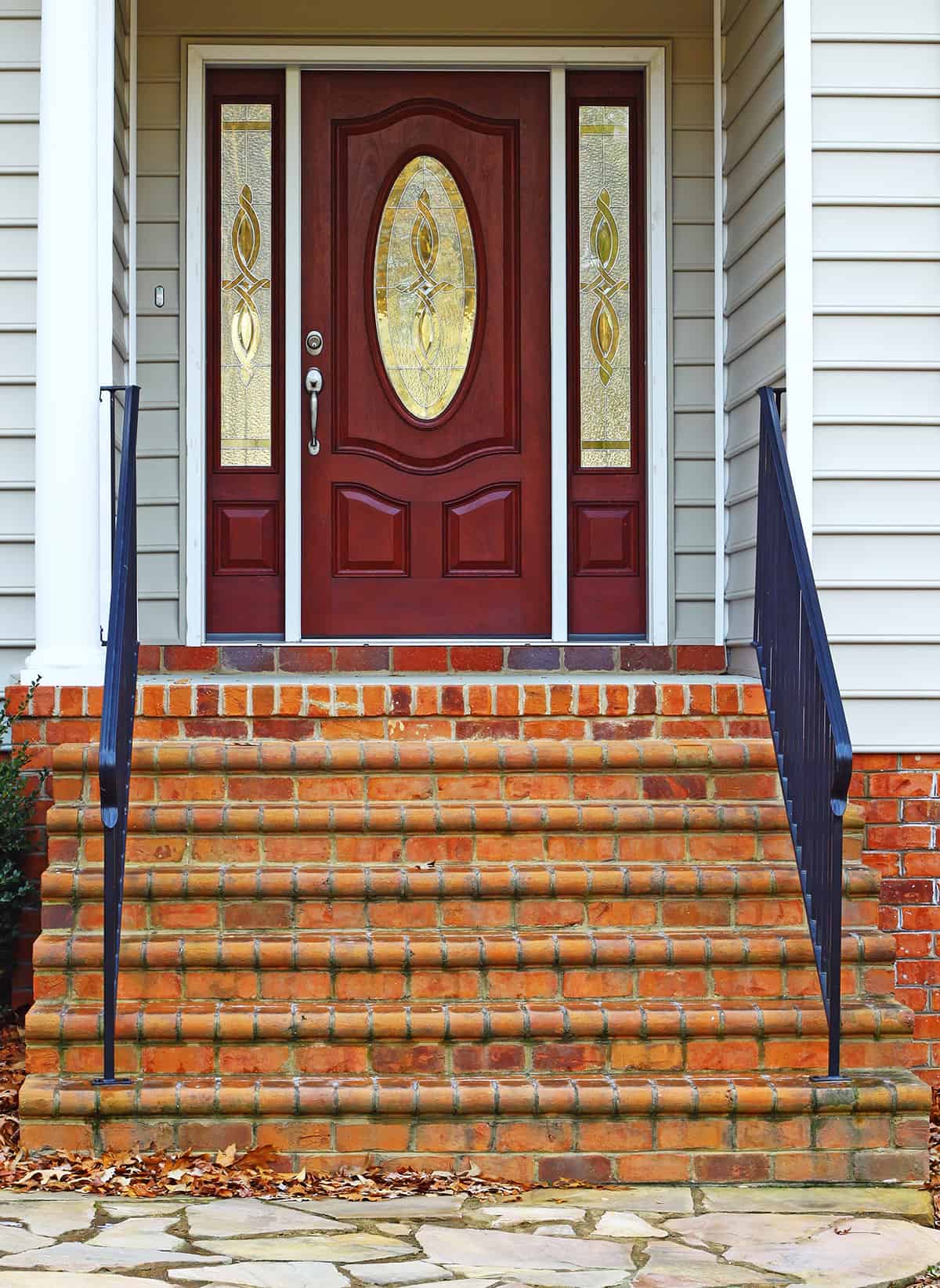 Dark Red Door on Light Gray Siding