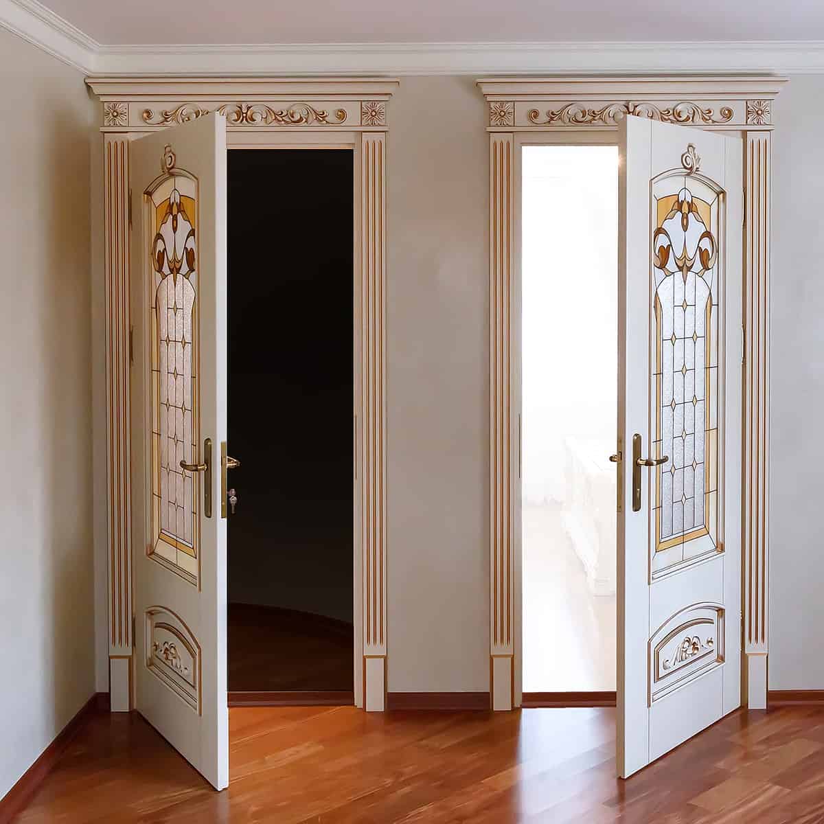 Hand-Carved White Door with Matching Wood Trim