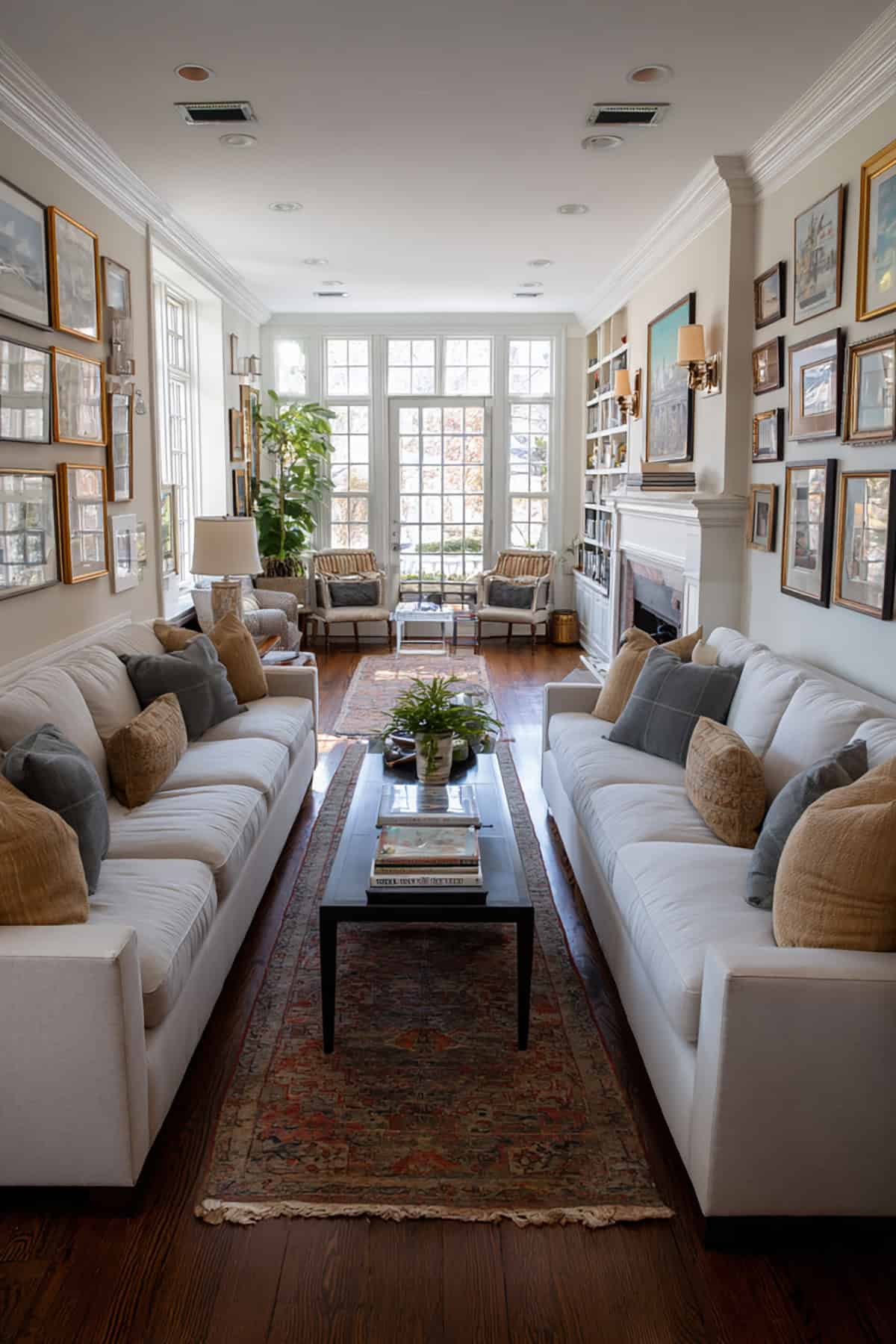 Symmetrical Sofa Arrangement Along Opposing Walls