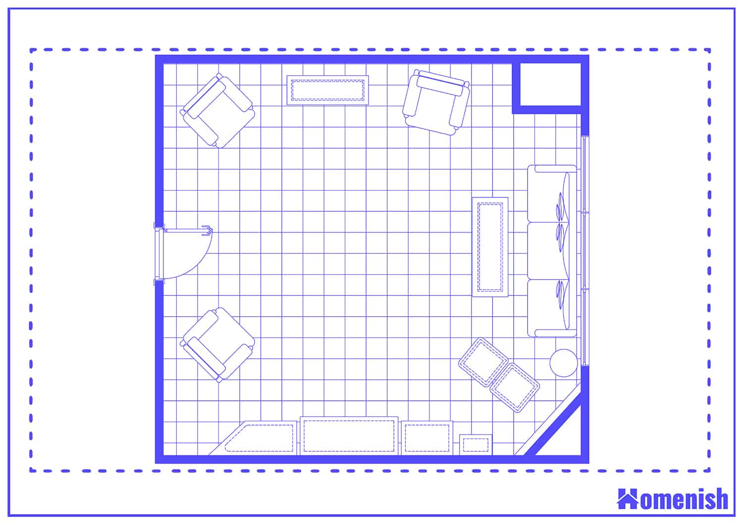 Corner Fireplace in Cozy Living Room Floor Plan