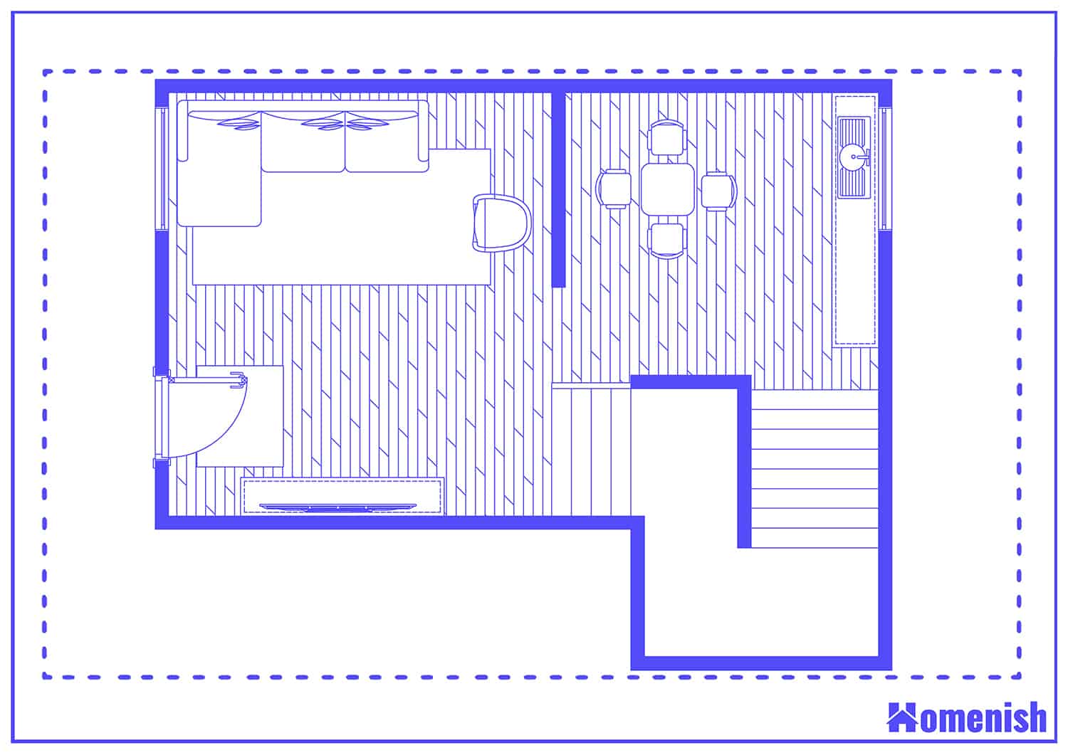 Corner Stairs in Traditional Living Room Floor Plan