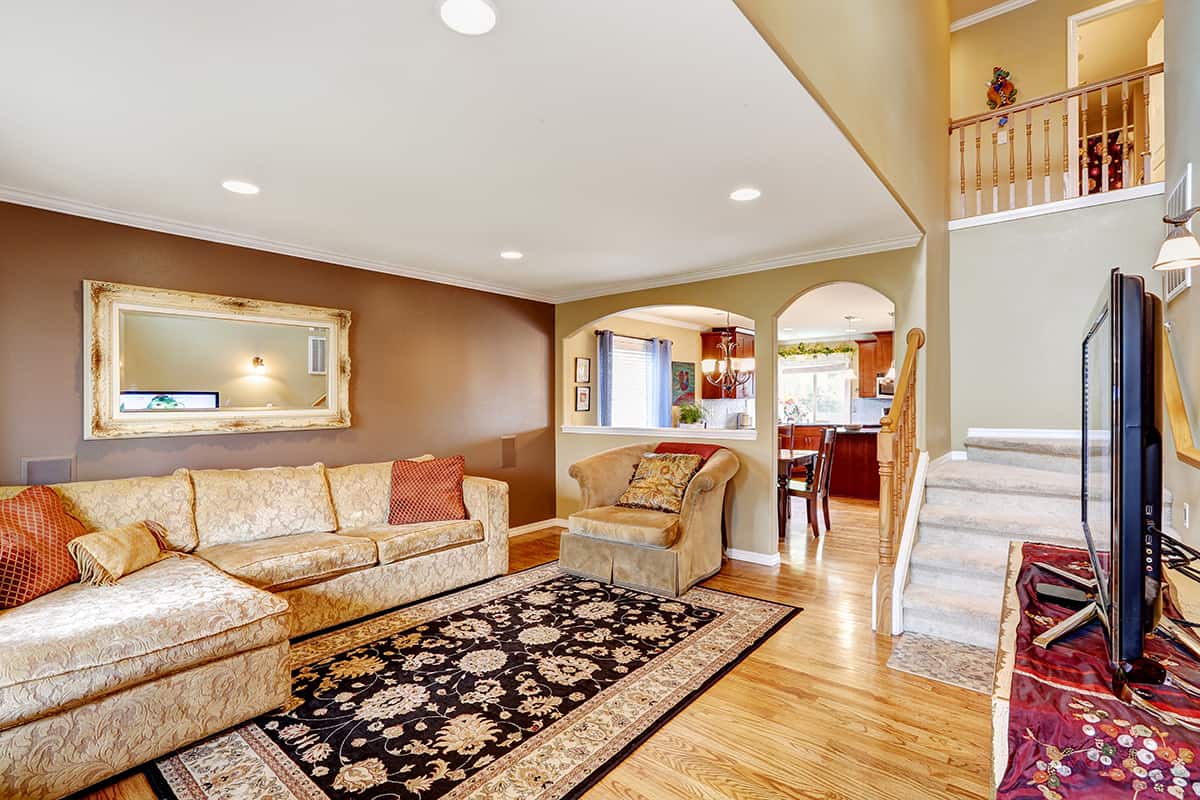 Corner Stairs in Traditional Living Room