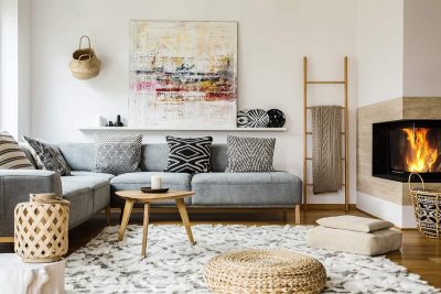 Living Room with a Corner Fireplace