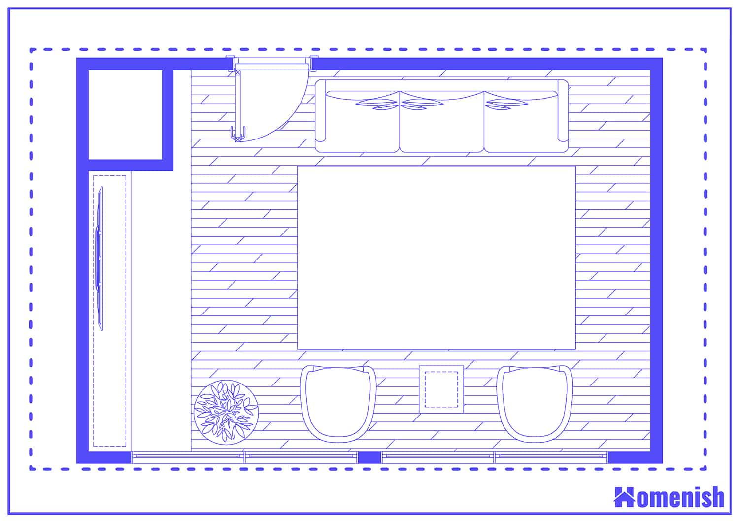 Living Room with Brick Fireplace Floor Plan