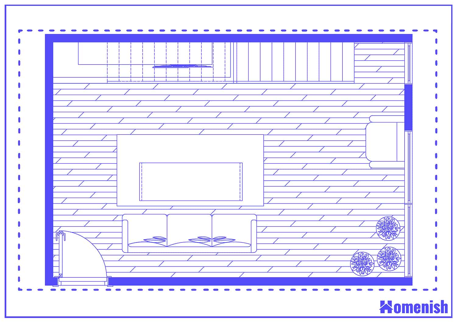 Living Room with Floating Stairs Floor Plan