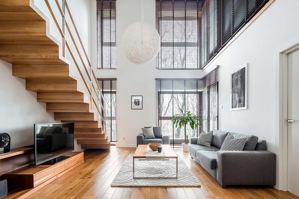 Living Room with Floating Stairs