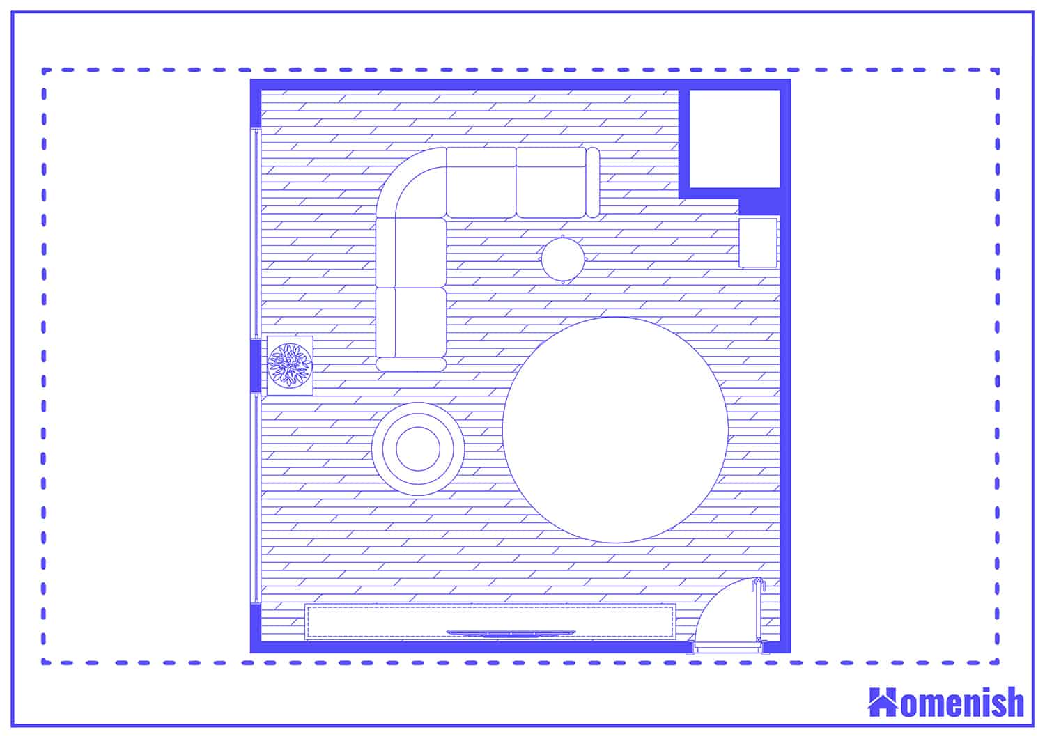 Modern Living Room with Corner Fireplace floor plan