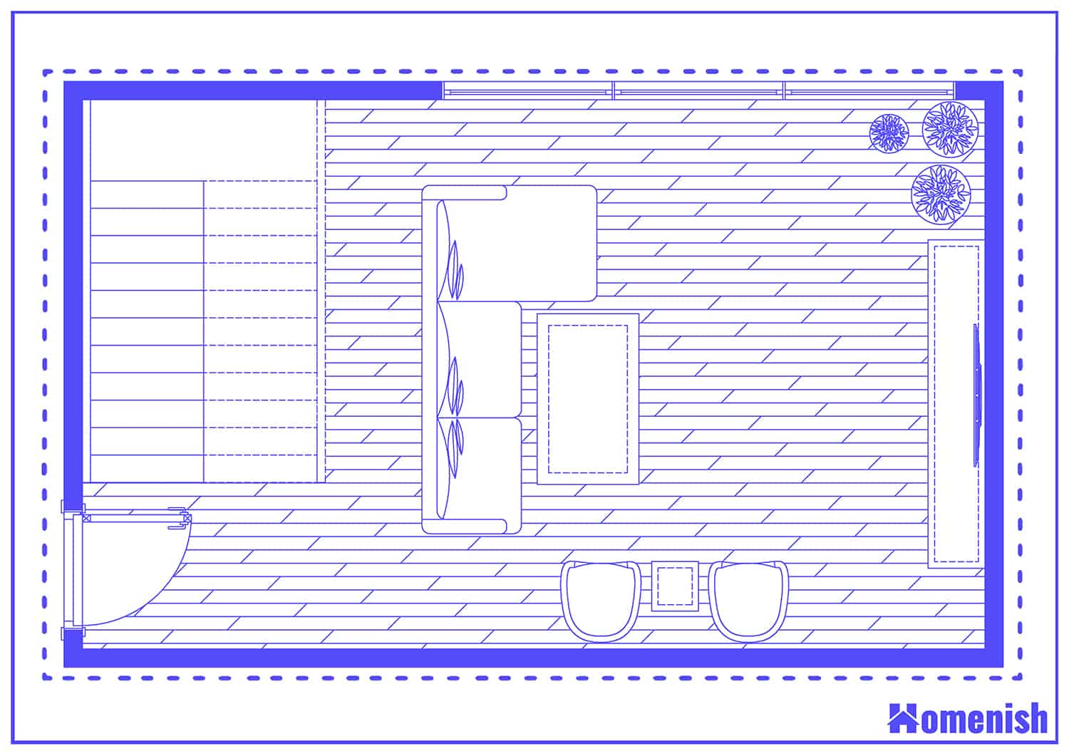 Modern Living Room with Lit Staircase Floor Plan