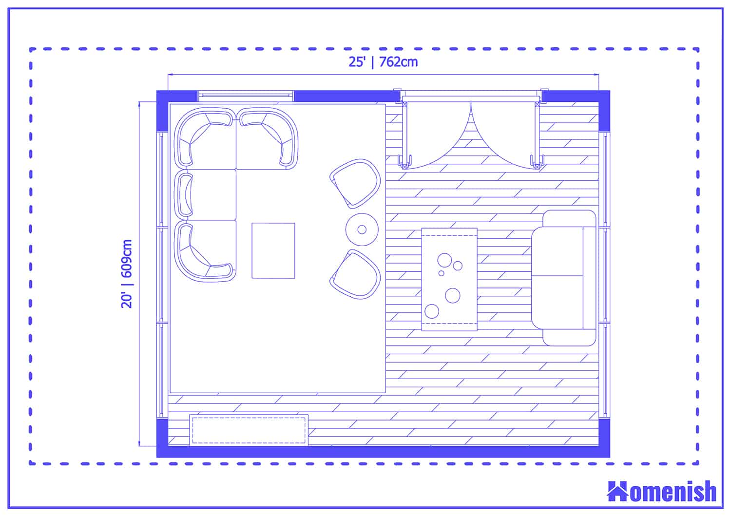 Multi-Area Living Room Layout Floor Plan