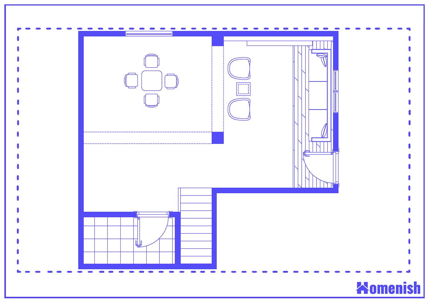 Neutral Living Room with Stairs Floor Plan