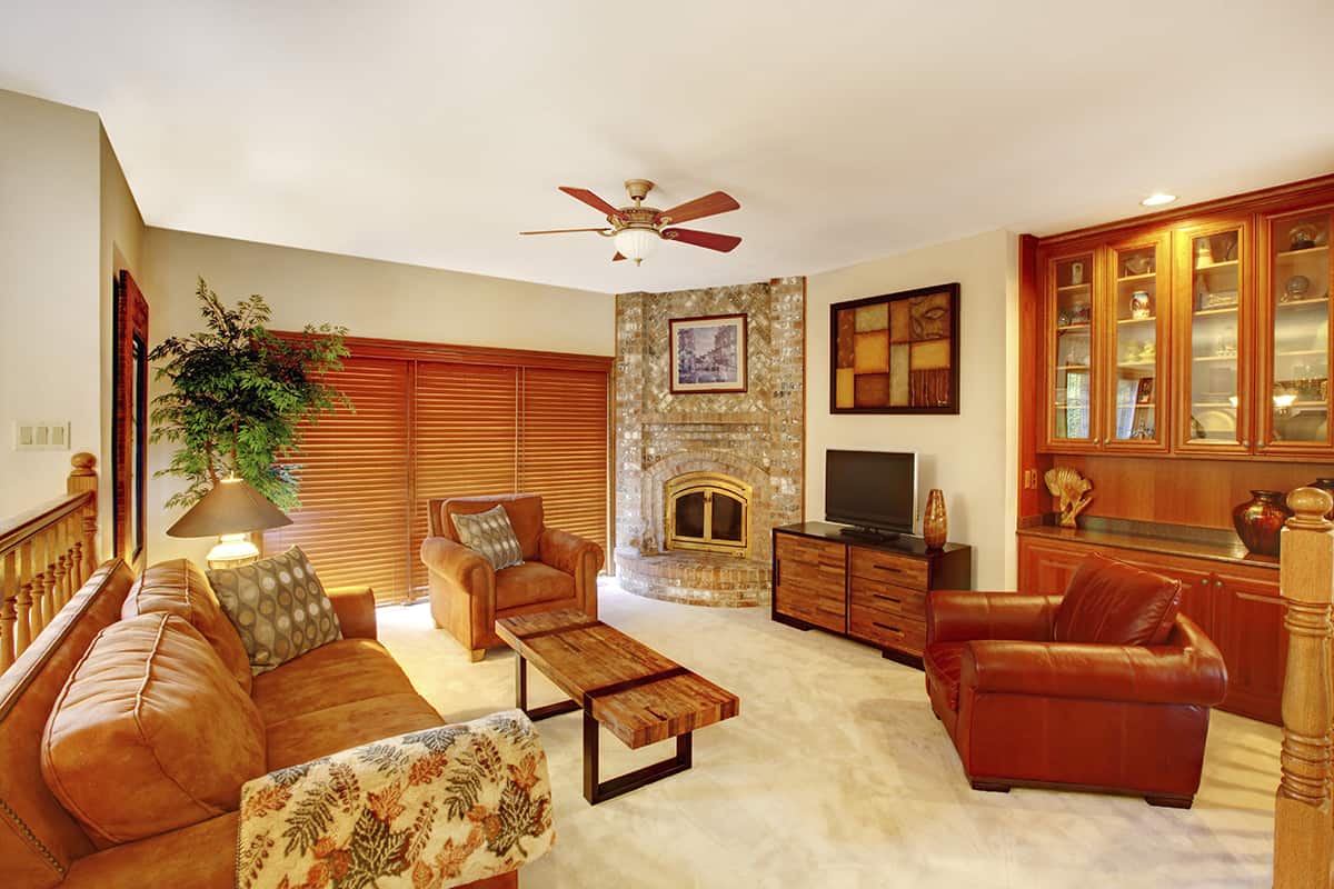 Rustic Living Room with Corner Fireplace