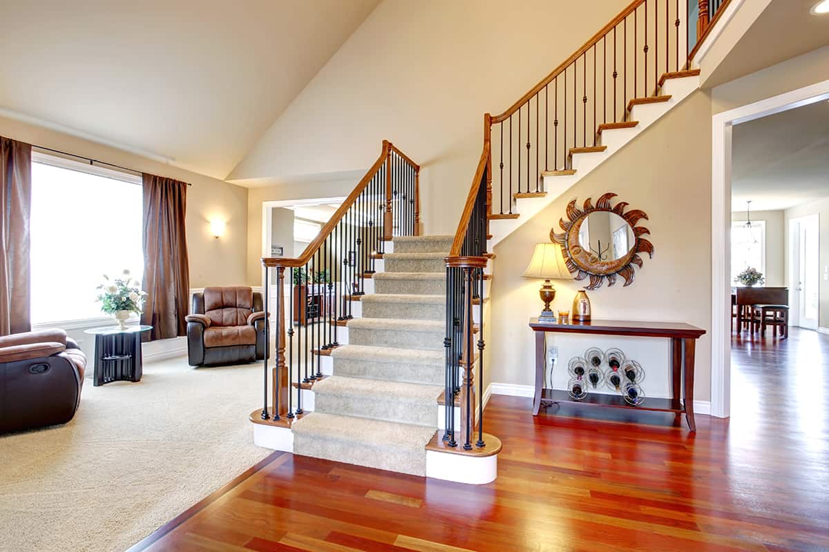 Spacious Living Room with Split Stairs