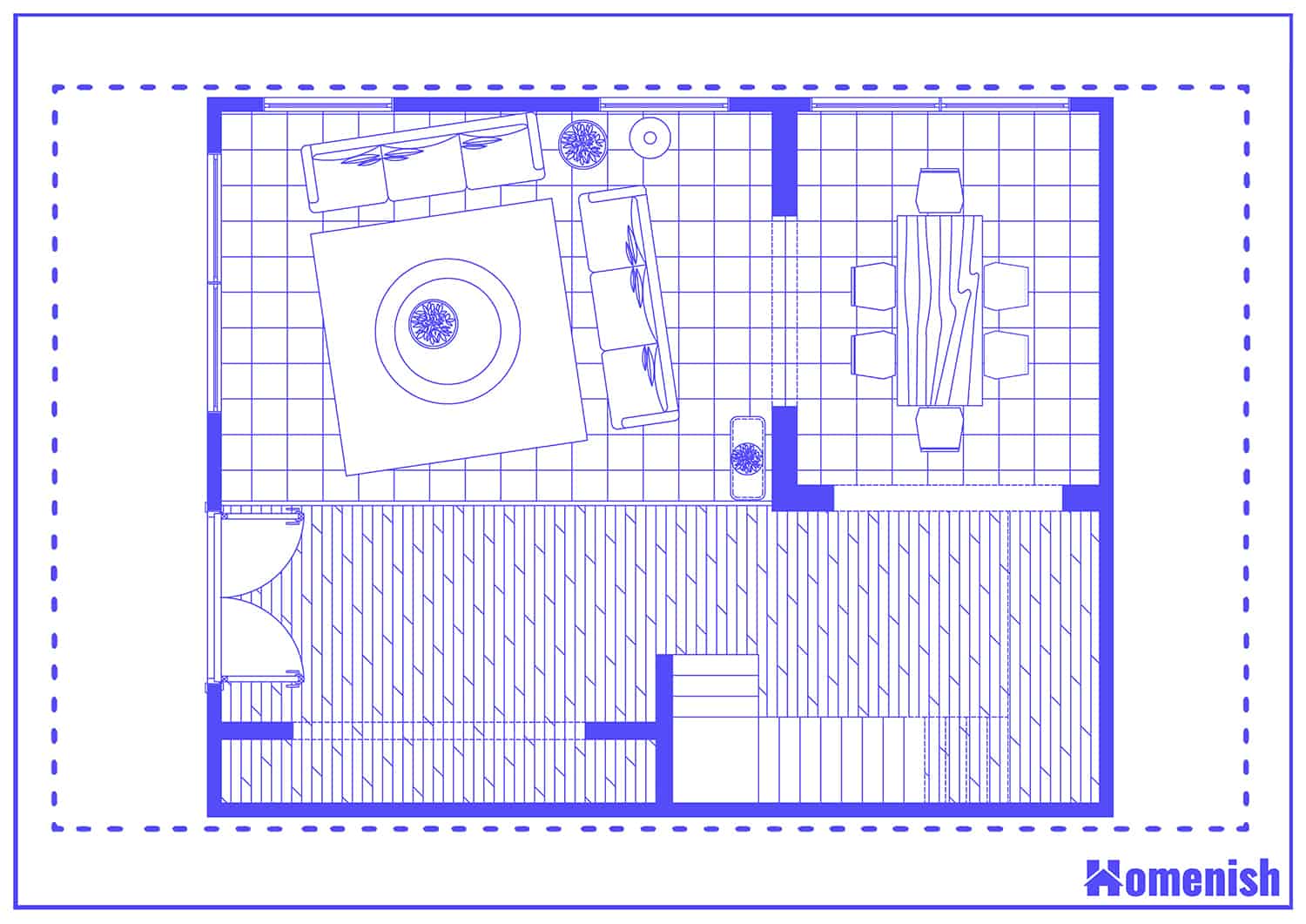 Traditional Living Room with Stair Feature Floor Plan