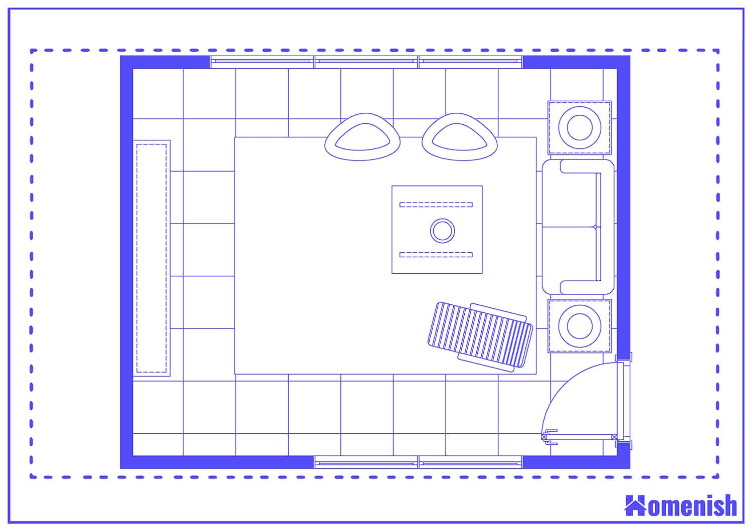 U-Shaped Furniture Layout with Recliner Floor Plan