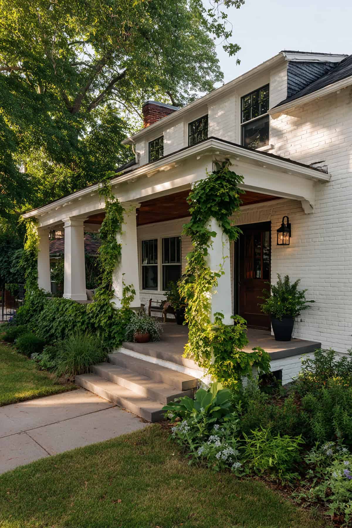 White Brick Bungalow with Covered Porch