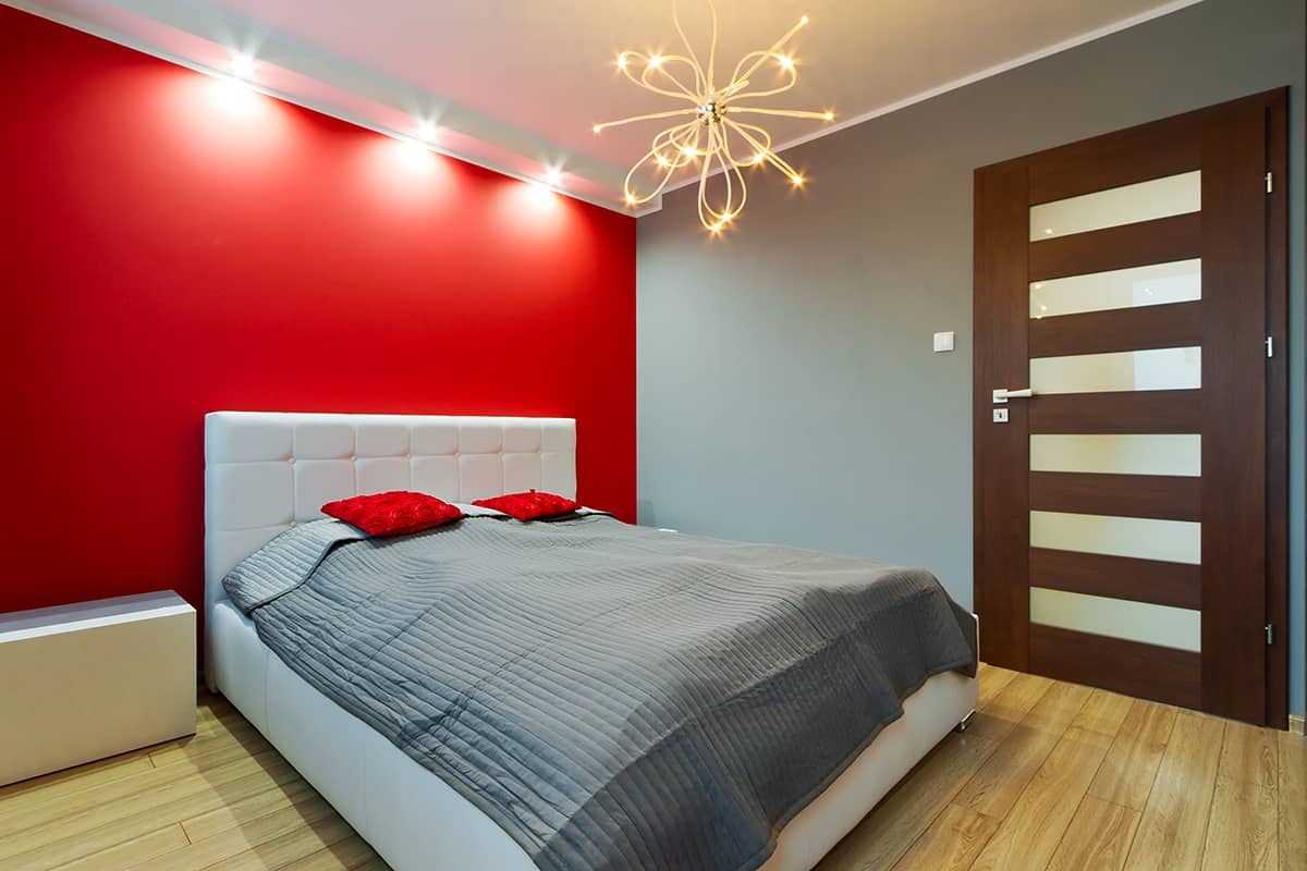 White Ceiling with Red and Gray Walls