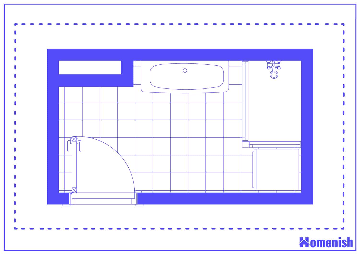 Compact Shower and Laundry Space Floor Plan