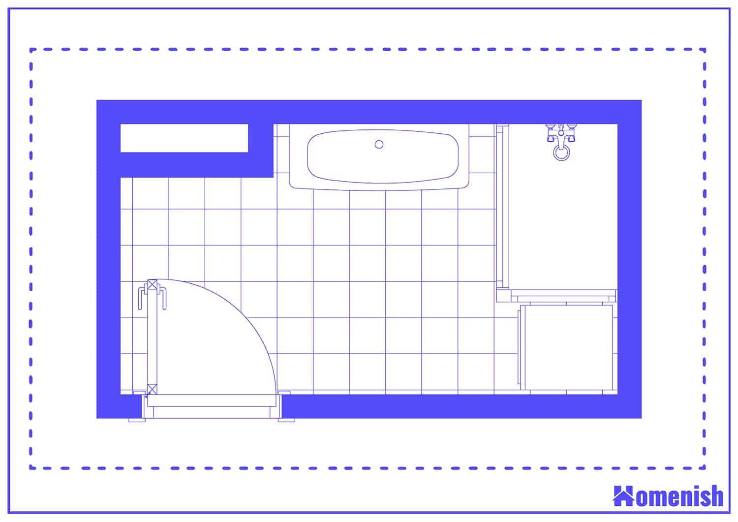 Compact Shower and Laundry Space Floor Plan