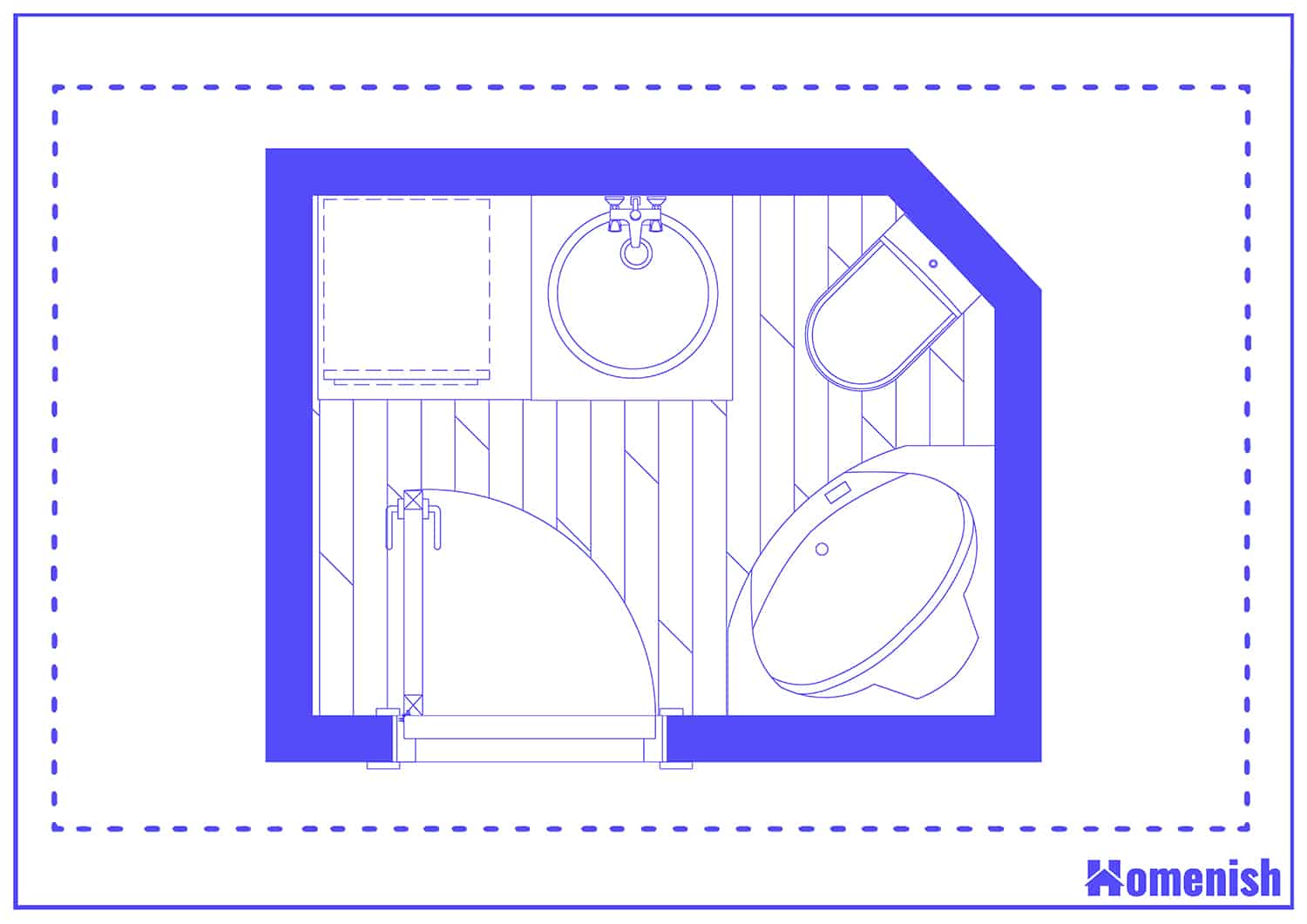 Corner Bath and Laundry Layout Floor Plan