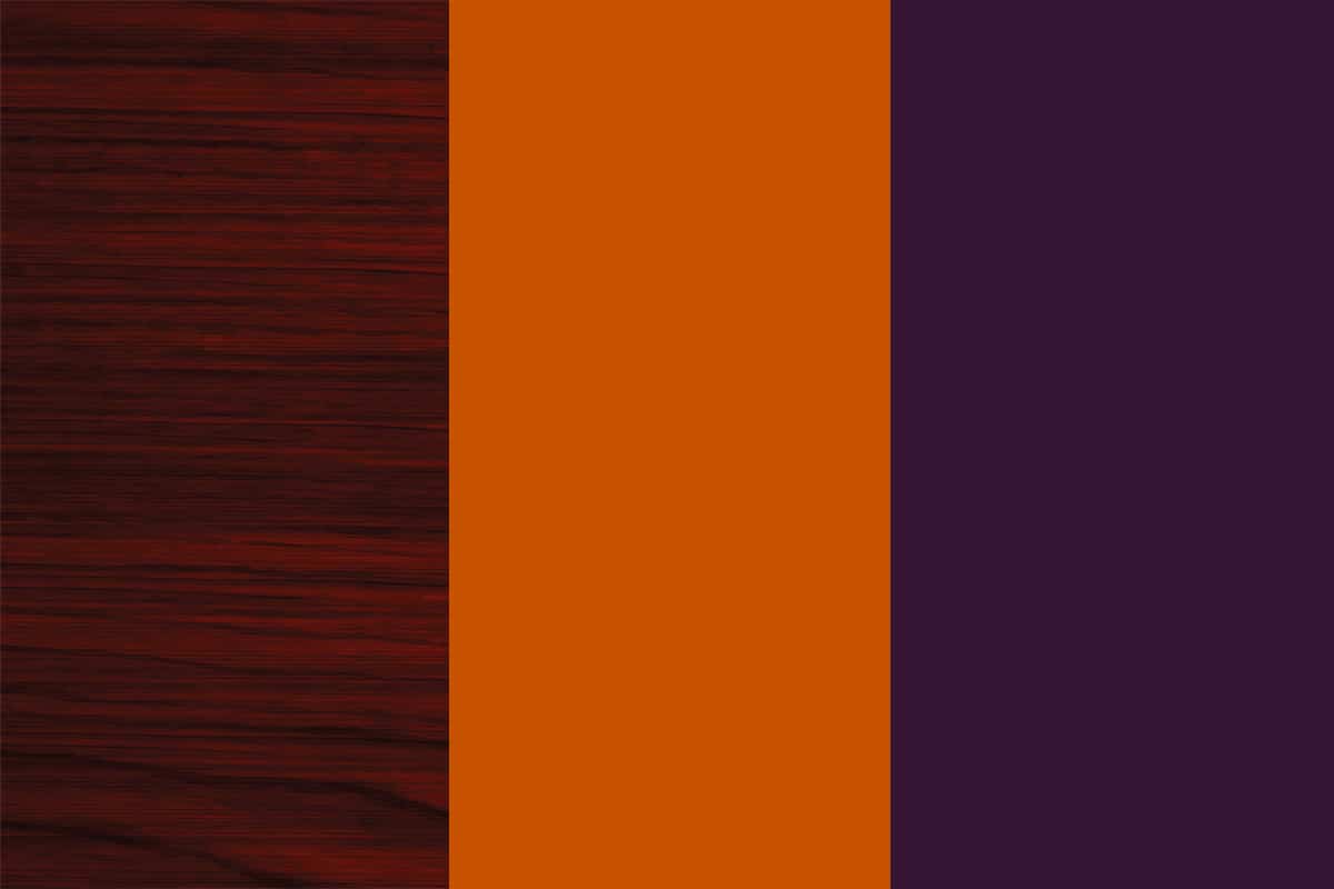 Mahogany, burnt orange, and eggplant