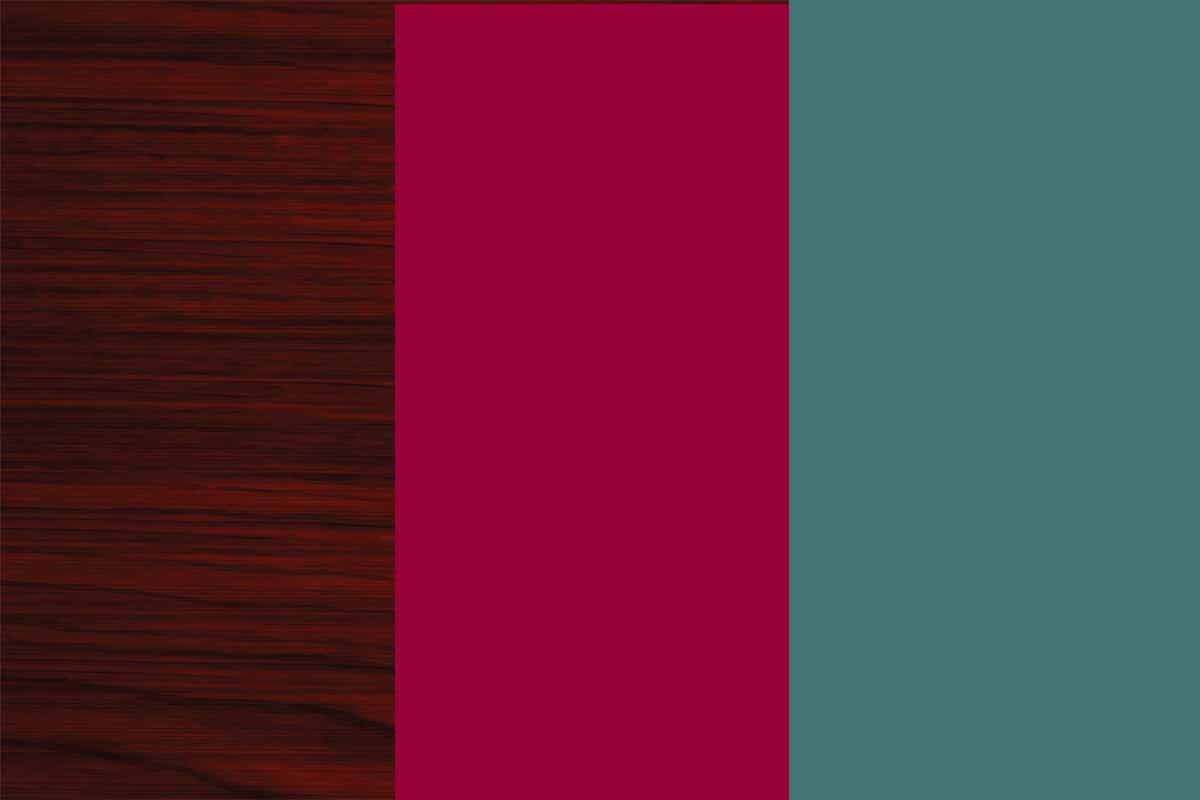 Mahogany, cranberry, and faded jade