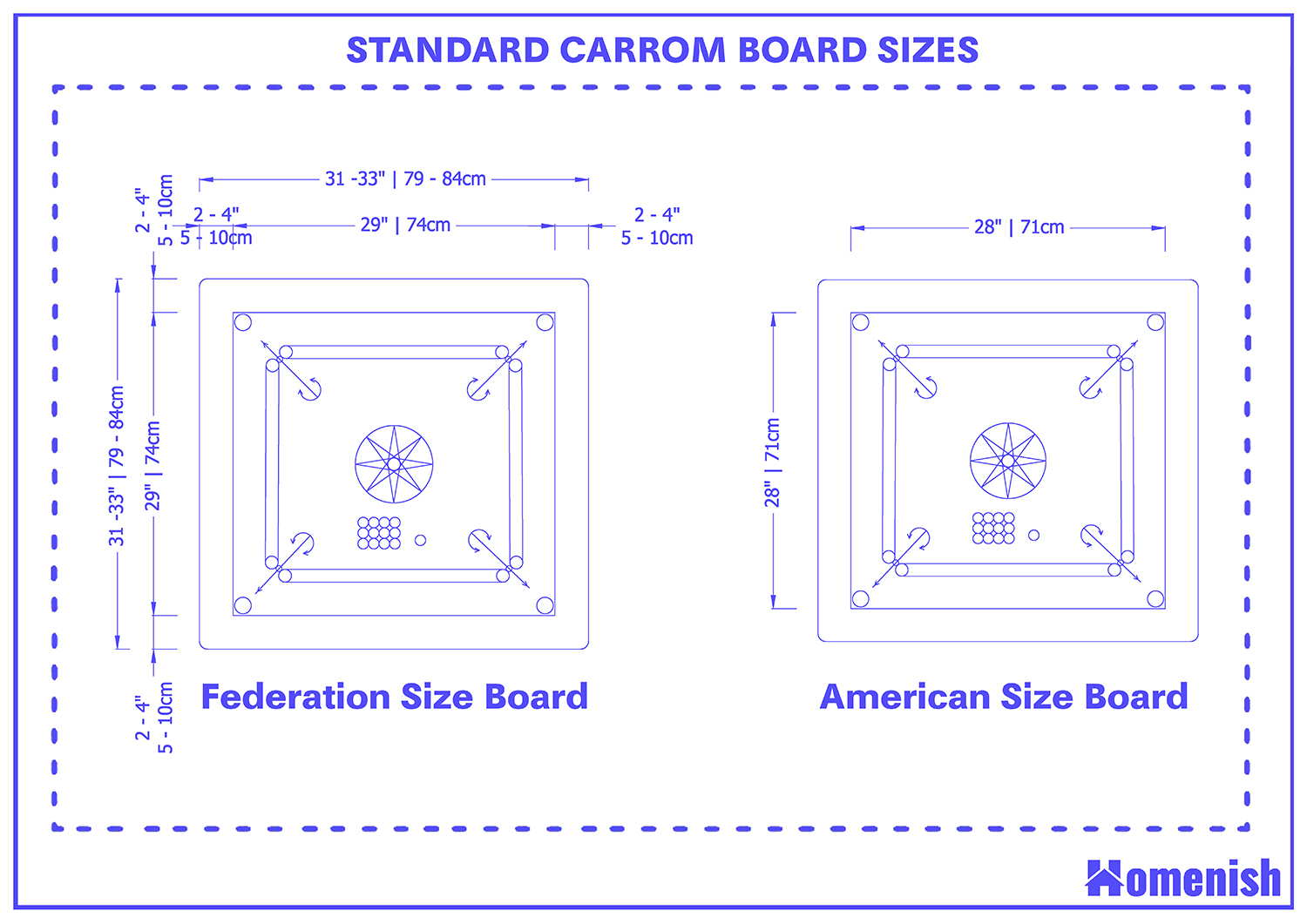 Standard Carrom Board Sizes