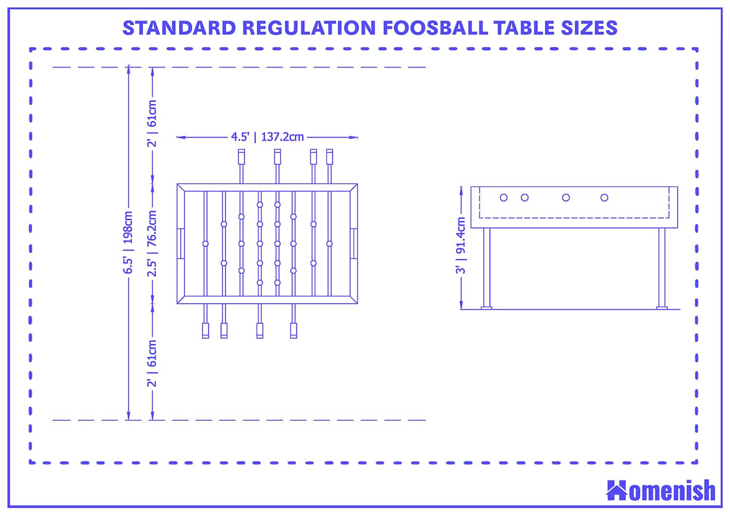 Standard Regulation Foosball Table Sizes