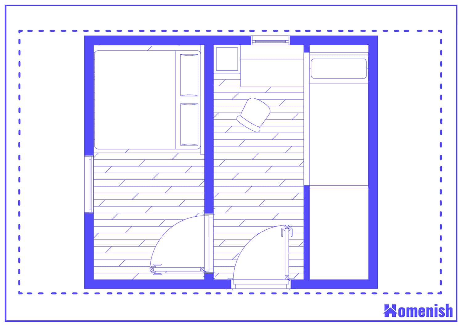 Compact Bedroom and Workspace Layout