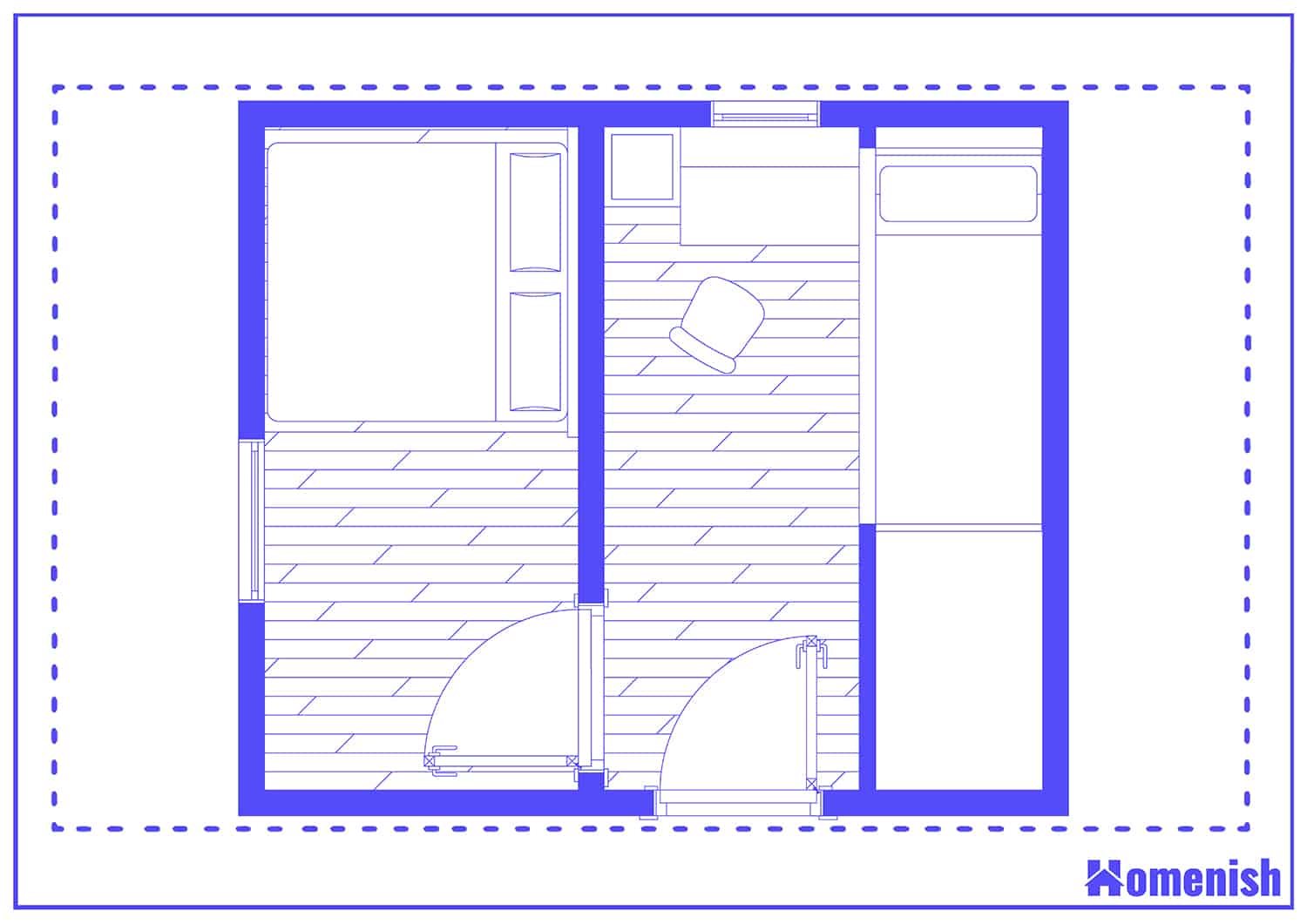 Compact Bedroom and Workspace Layout