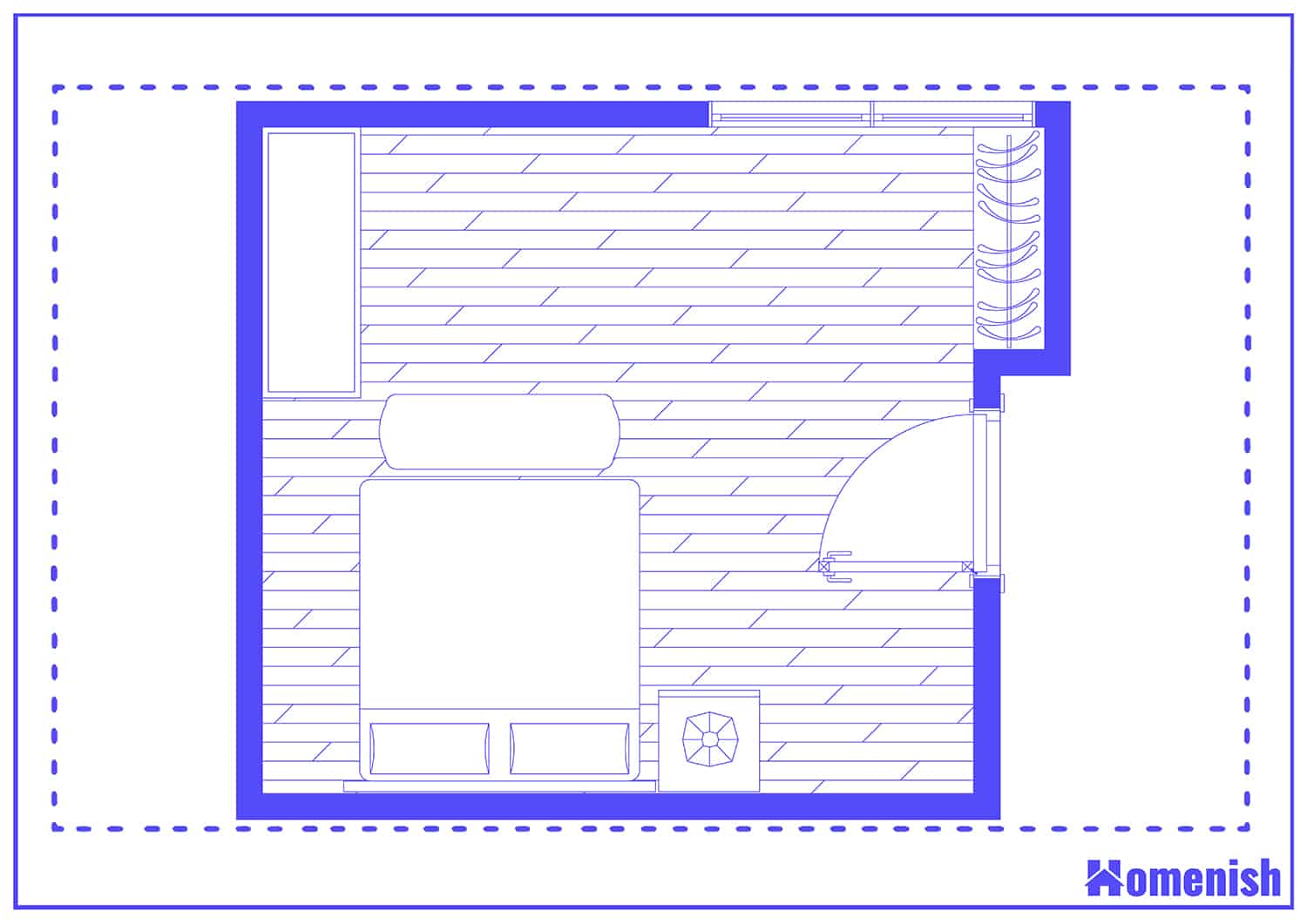 L Shaped Bedroom with Balcony Layout