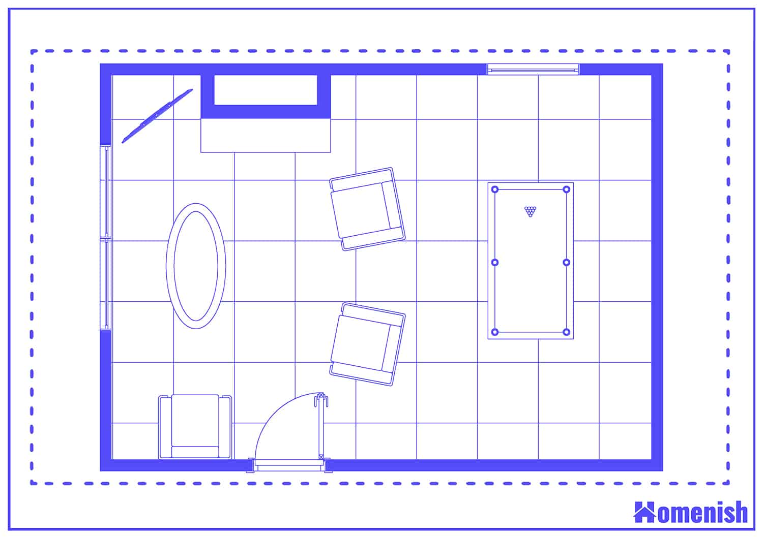 Open Plan Living Room with Pool Table Floor Plan