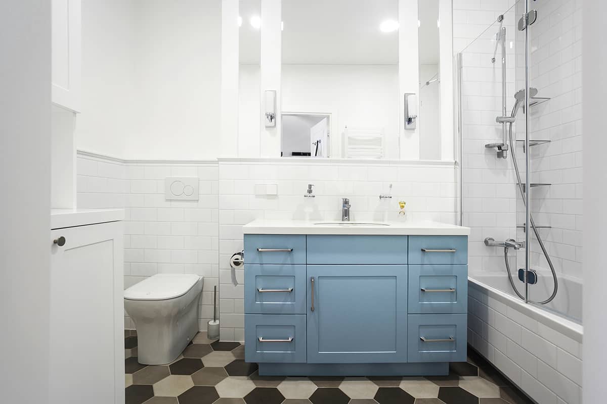 Pastel blue bathroom cabinet