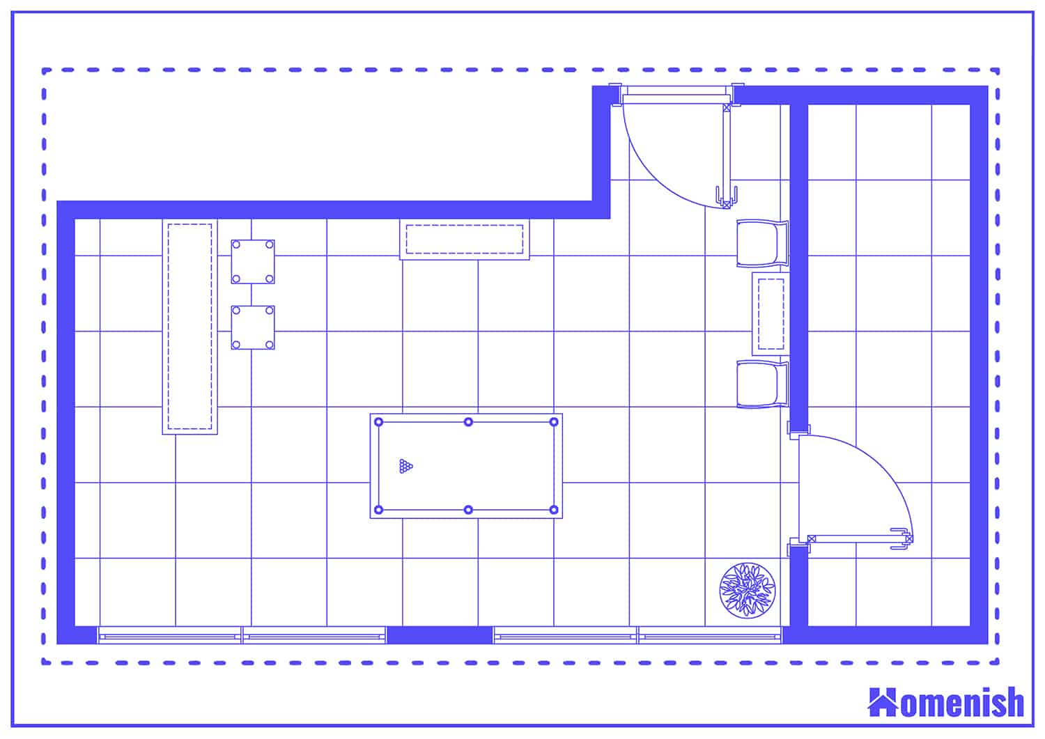 Pool Room with Home Bar Layout